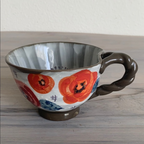 Anthropologie Other - Anthropologie red rose and gray coffee mug tea cup